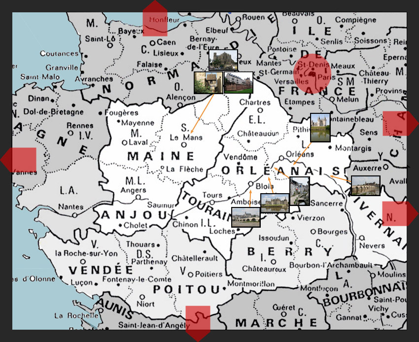 Map loire valley, maine, anjou, tourraine